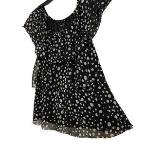 Spence Sheer Layered Ruffle Tiered Lined Polka Dot Blouse